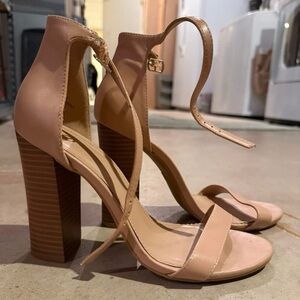 Nude High Block Heel Sandals